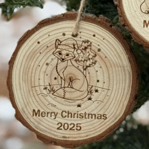 live edge engraved wood ornament owl