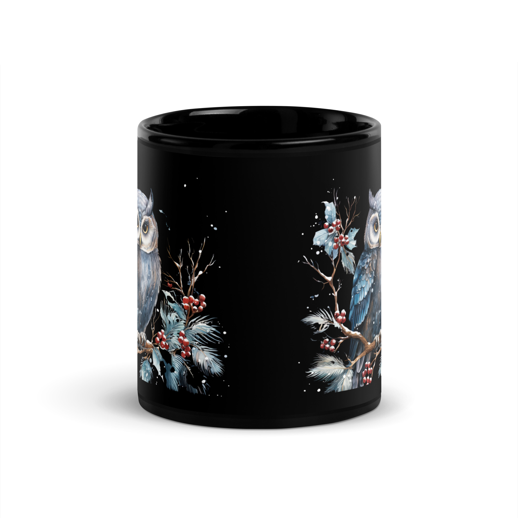 winter owl | black coffee mug | 11 oz winter owl | black coffee mug | 11 oz