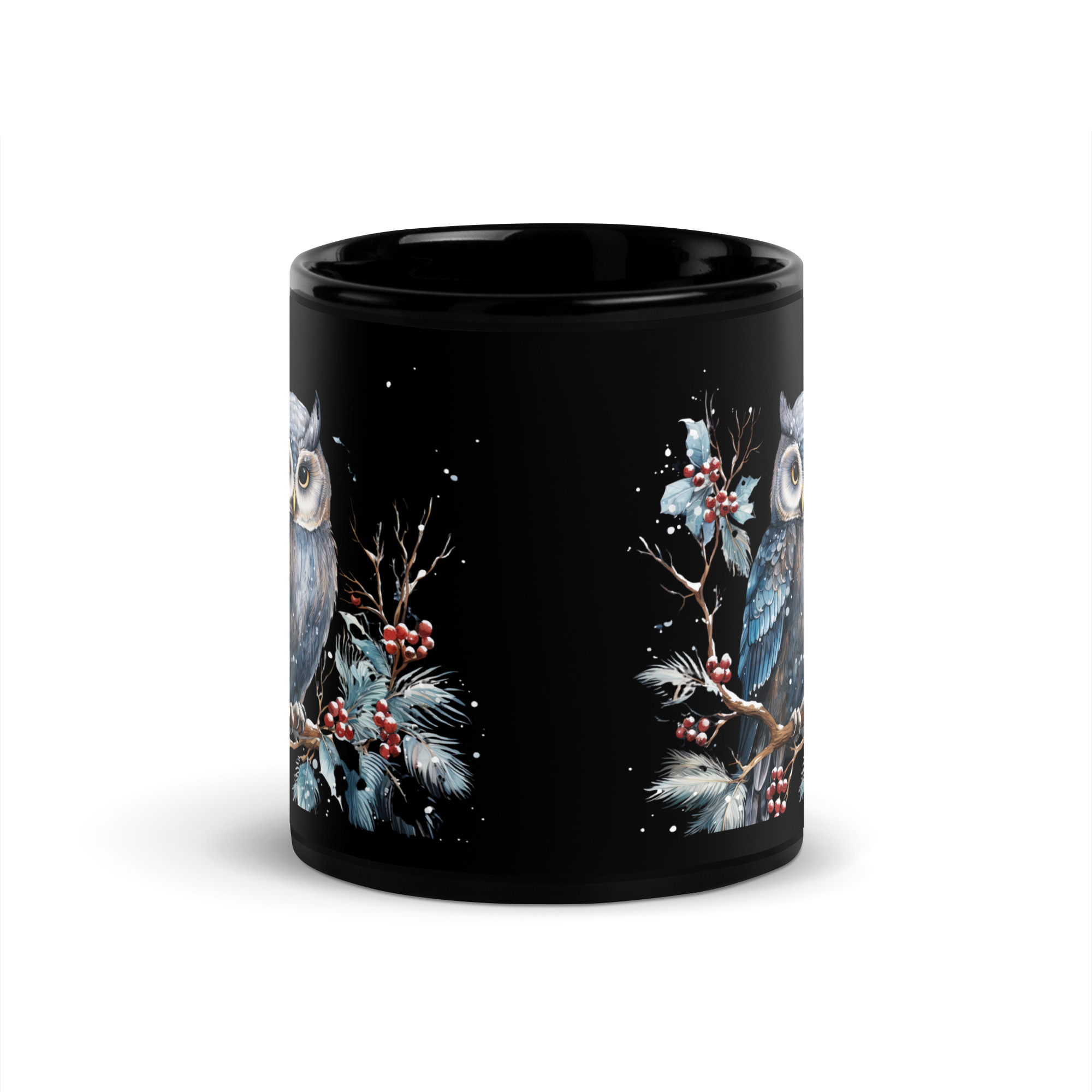 winter owl | black coffee mug | 11 oz winter owl | black coffee mug | 11 oz