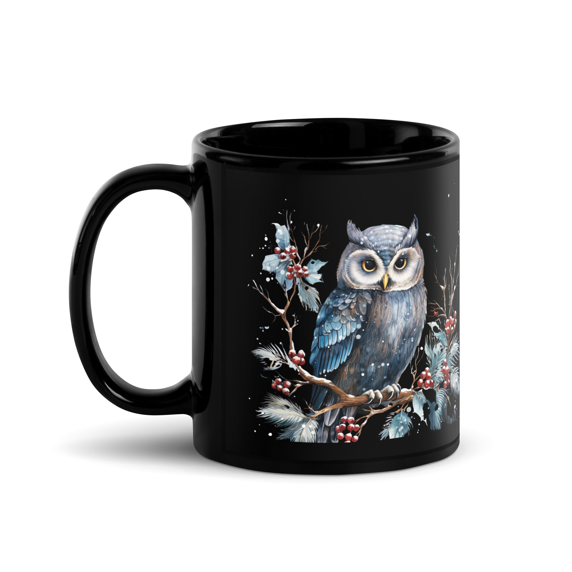 winter owl | black coffee mug | 11 oz winter owl | black coffee mug | 11 oz