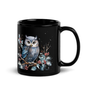 winter owl | black coffee mug | 11 oz