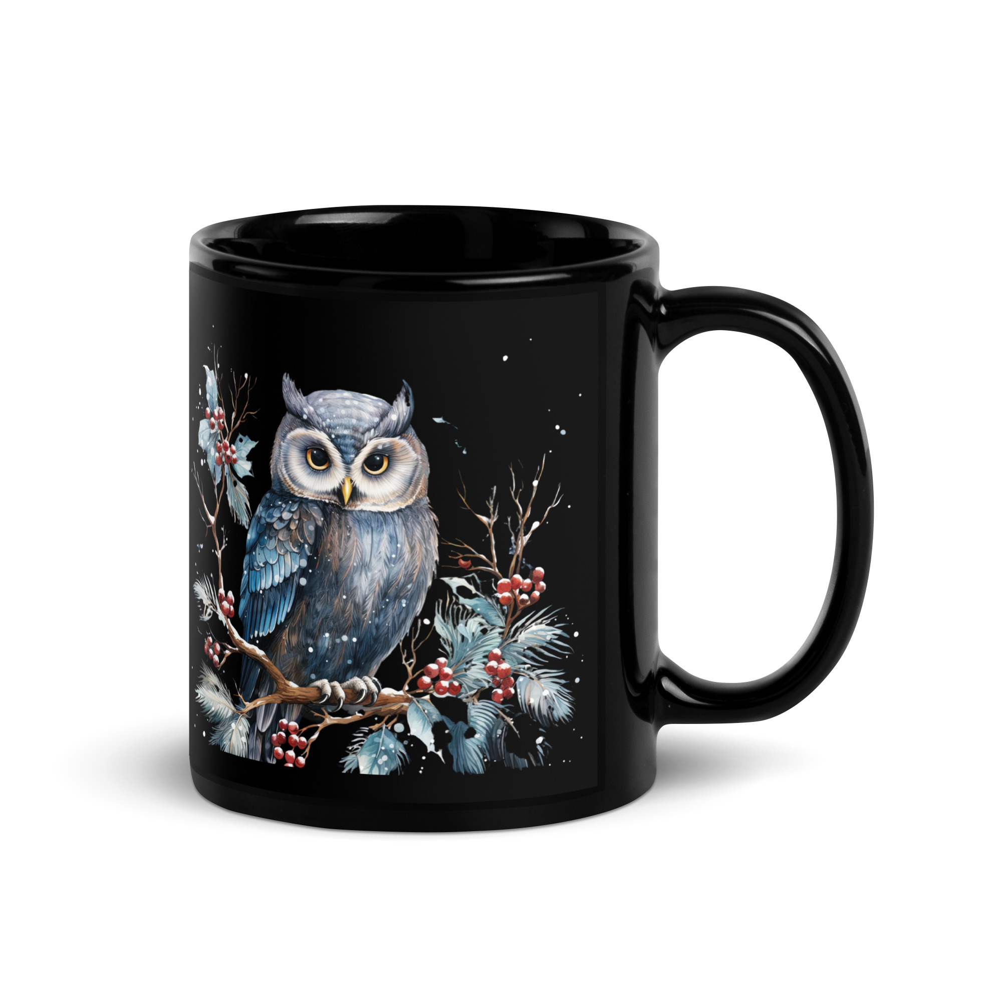 winter owl | black coffee mug | 11 oz winter owl | black coffee mug | 11 oz